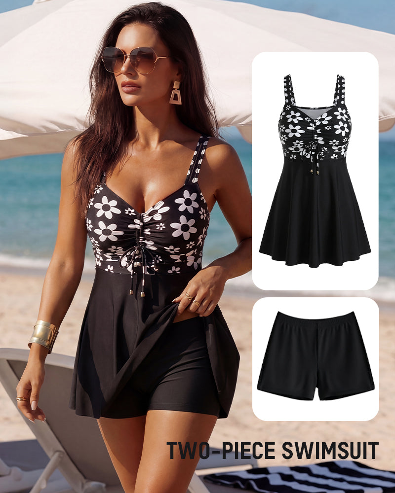 Sleeveless Floral Swimdress & Bottom Set with Adjustable Bust Tie - view 3