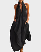 Slimming Flowy Halter Maxi Dress with Pockets - view 14
