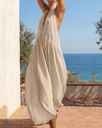 Slimming Flowy Halter Maxi Dress with Pockets - view 2
