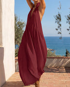 Slimming Flowy Halter Maxi Dress with Pockets - view 12