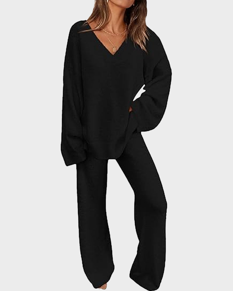 Soft Fuzzy V-Neck Loungewear Set - view 16