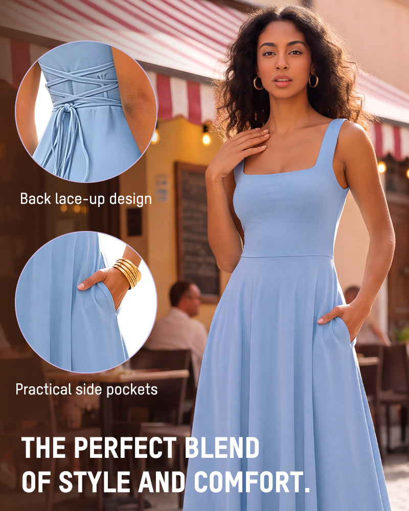 Square-Neck Back-Tie A-Line Midi Dress - view 6