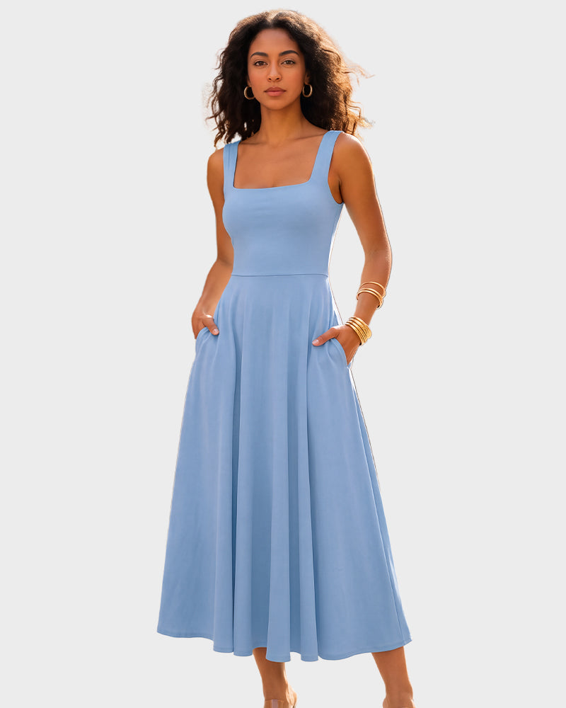 Square-Neck Back-Tie A-Line Midi Dress - view 13