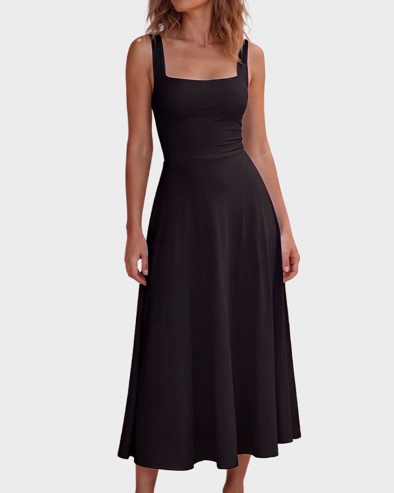 Square-Neck Back-Tie A-Line Midi Dress - view 19