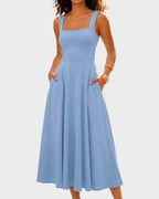 Square-Neck Back-Tie A-Line Midi Dress - view 21