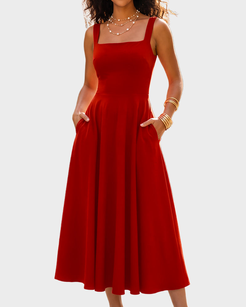 Square-Neck Back-Tie A-Line Midi Dress - view 20
