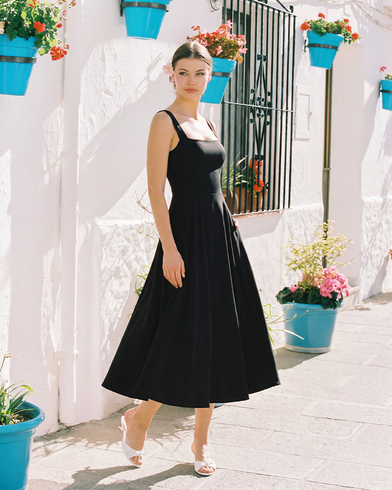 Square-Neck Back-Tie A-Line Midi Dress - view 9