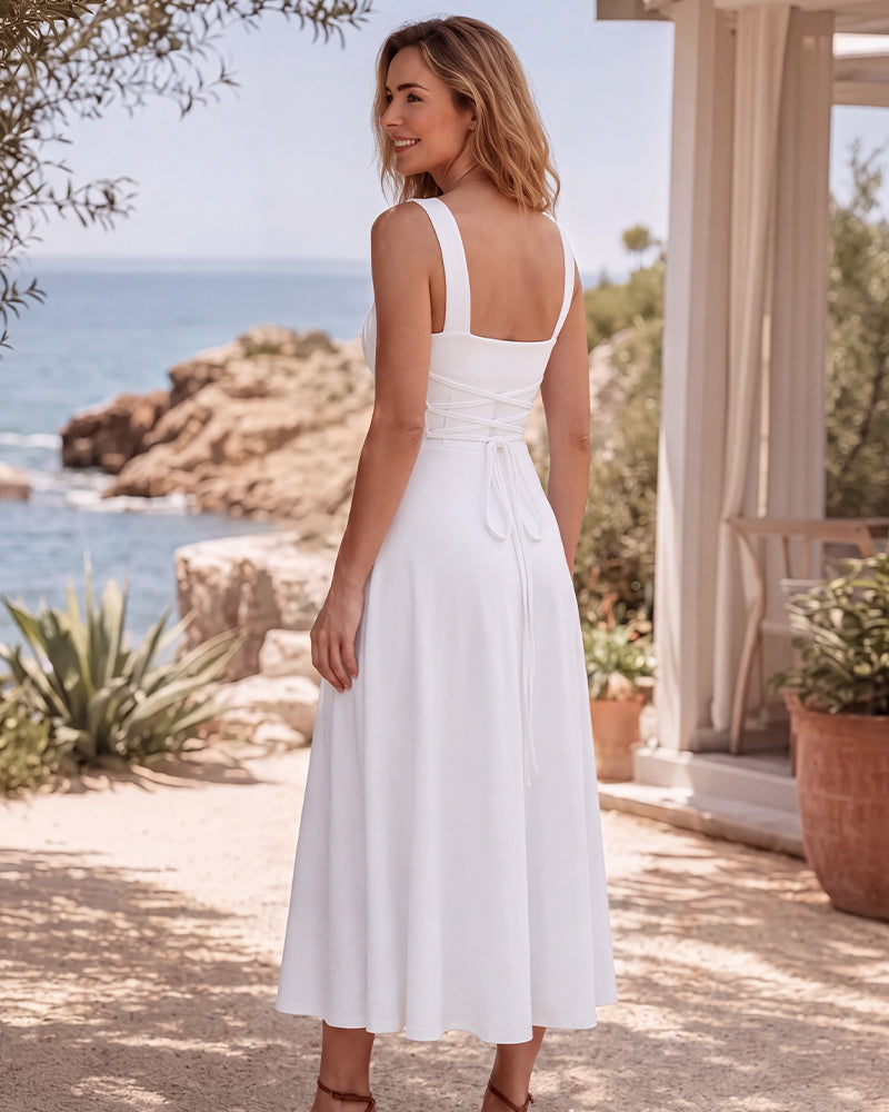 Square-Neck Back-Tie A-Line Midi Dress - view 3