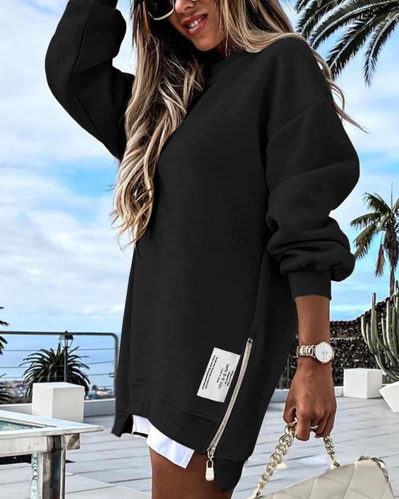 Casual Long Sleeve Zipper Slit Oversized Sweatshirt - view 6