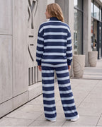 Striped Mock Neck Drop-Shoulder Two-Piece Set - view 6