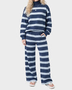 Striped Mock Neck Drop-Shoulder Two-Piece Set - view 11