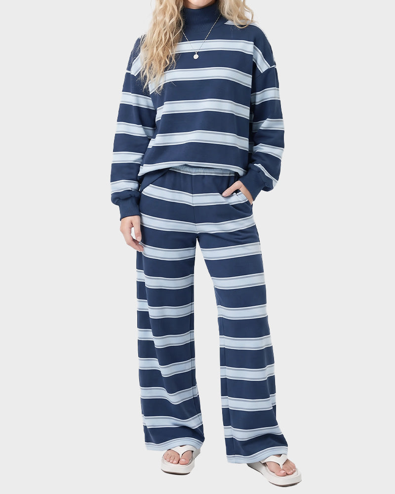 Striped Mock Neck Drop-Shoulder Two-Piece Set - view 11