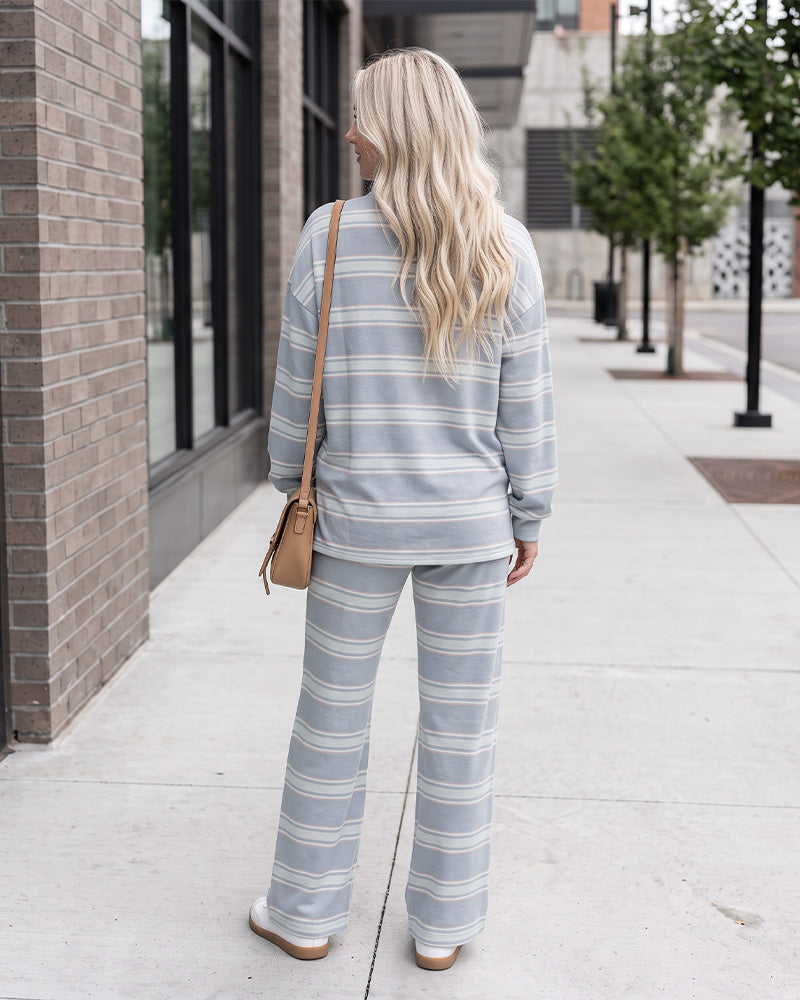 Striped Mock Neck Drop-Shoulder Two-Piece Set - view 4
