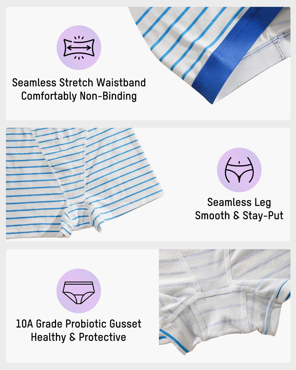 Striped Soft Breathable Boyshort Panties (5 Pack) - view 11