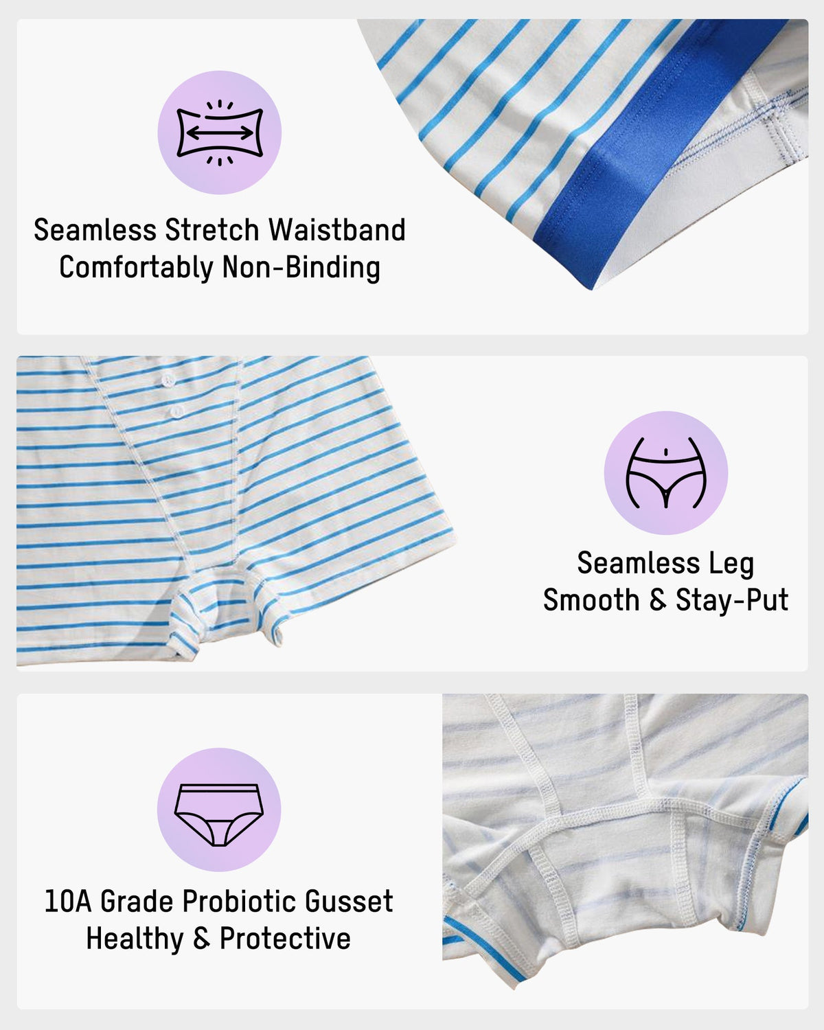 Striped Soft Breathable Boyshort Panties (5 Pack) - view 11
