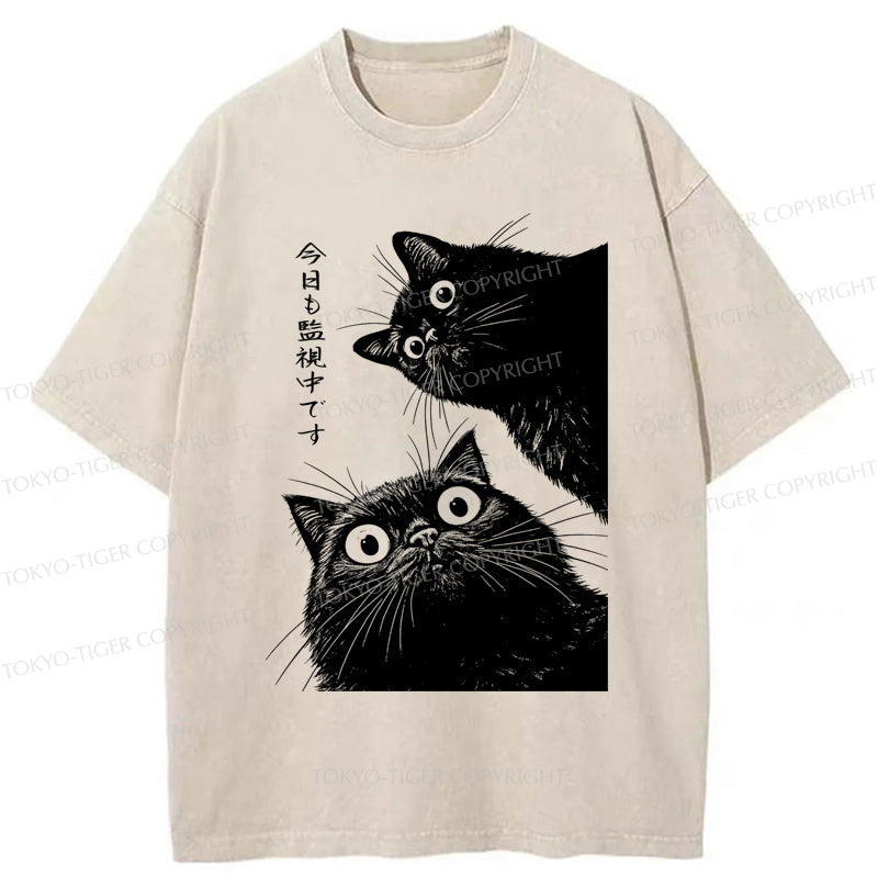 Tokyo-Tiger The Cat Is Watching Today Washed T-Shirt