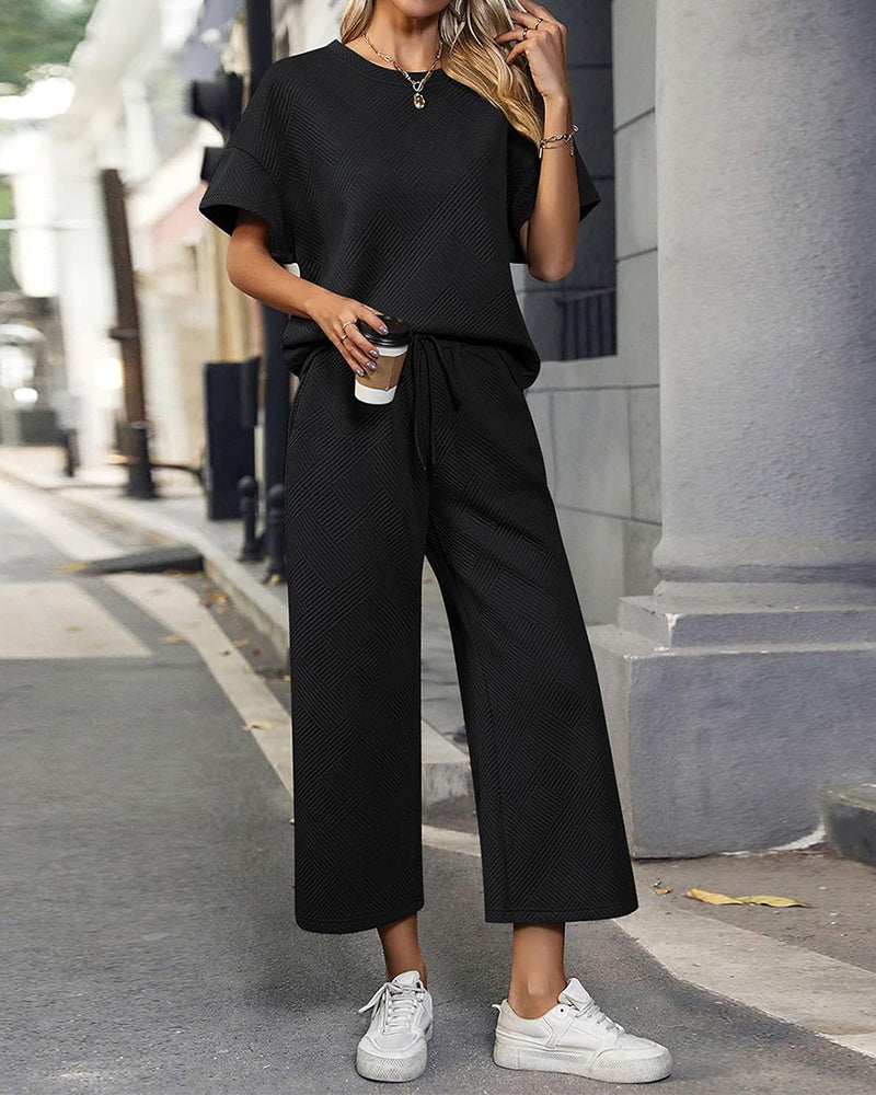 Textured Knit Two-Piece Lounge Set with Drawstring Waist - view 6
