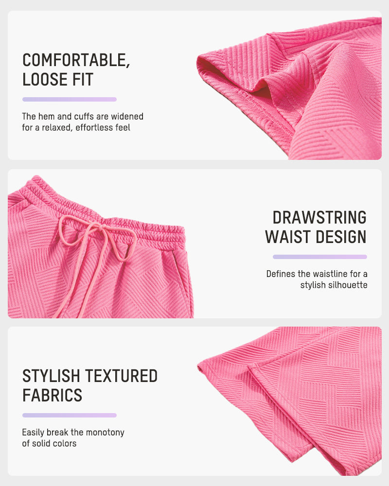Textured Knit Two-Piece Lounge Set with Drawstring Waist - view 4