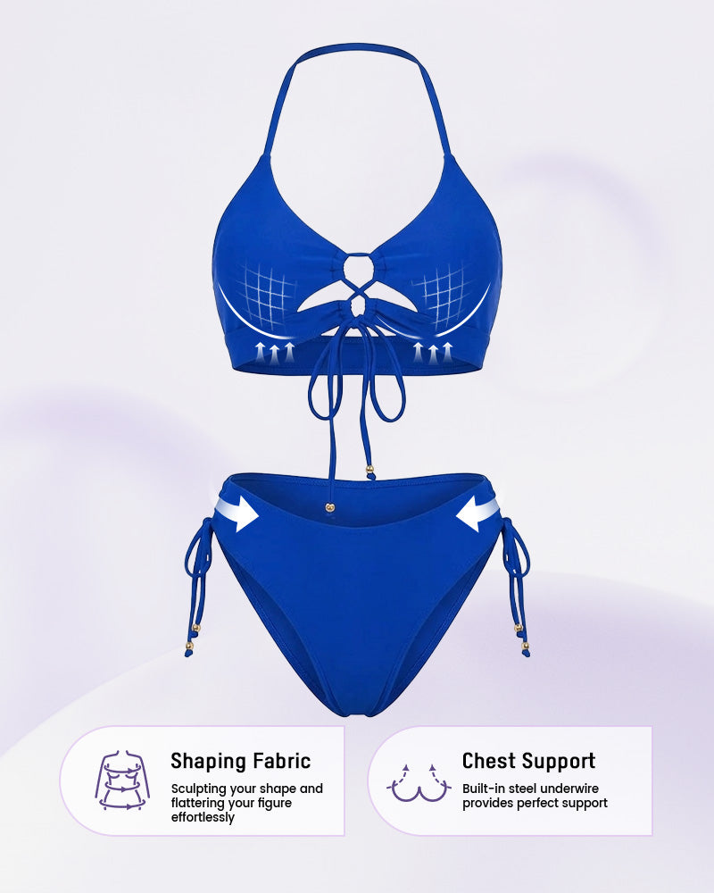 Tie-Front Push-Up Halter Bikini Set - view 4