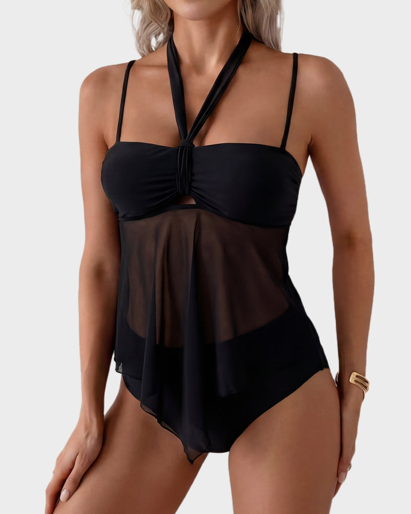 Twist-Front Halter Tummy Control Tankini - view 30