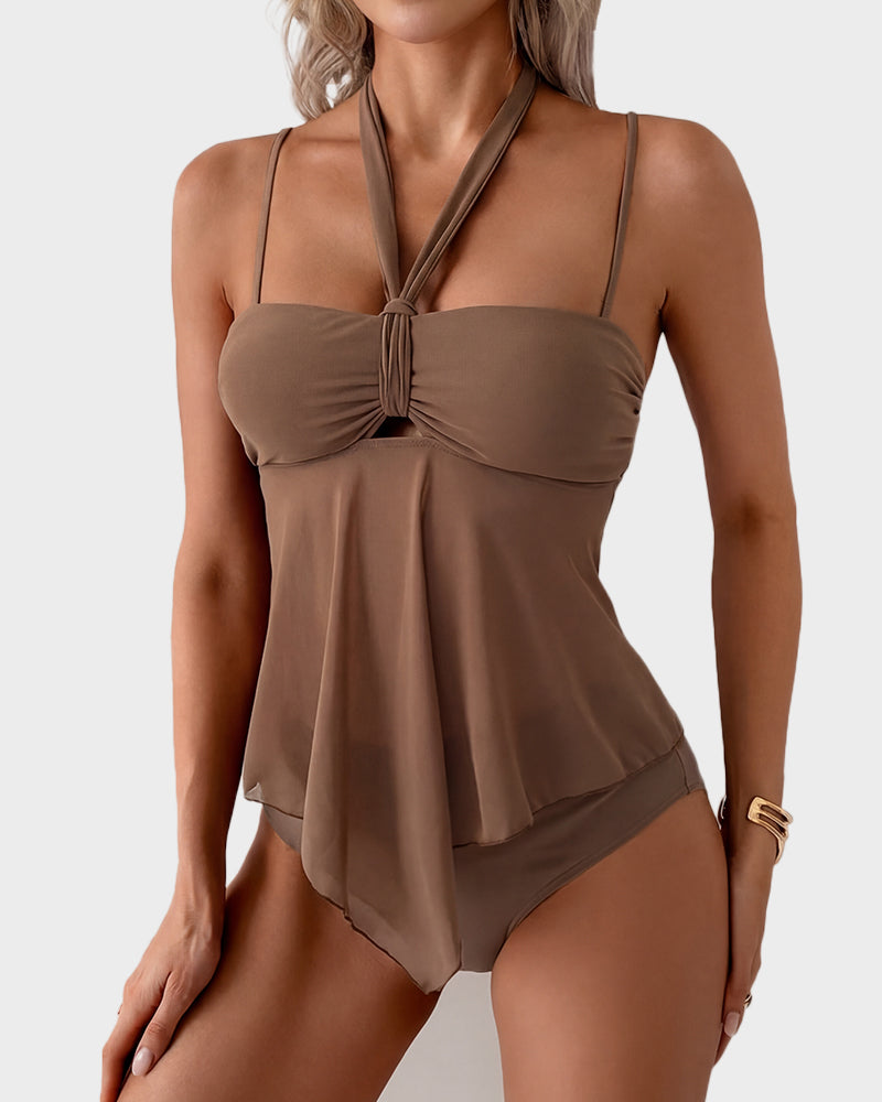 Twist-Front Halter Tummy Control Tankini - view 31