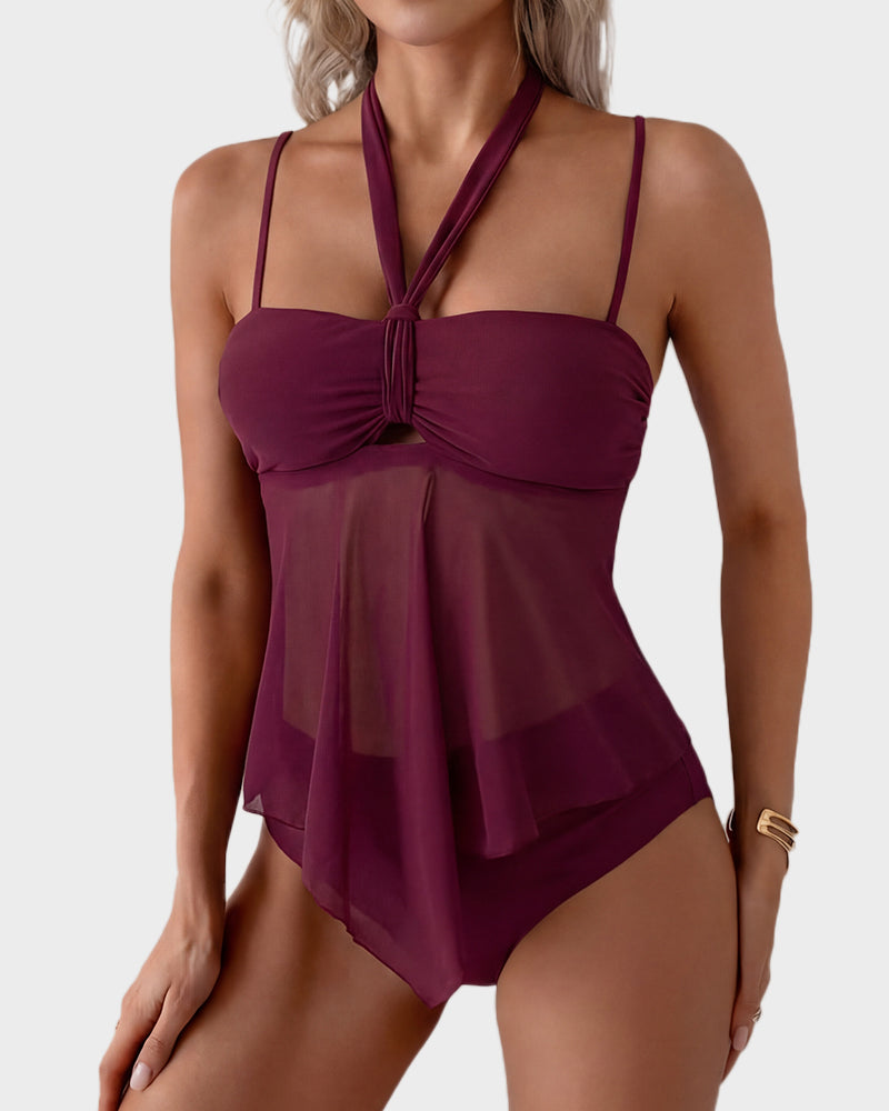 Twist-Front Halter Tummy Control Tankini - view 29