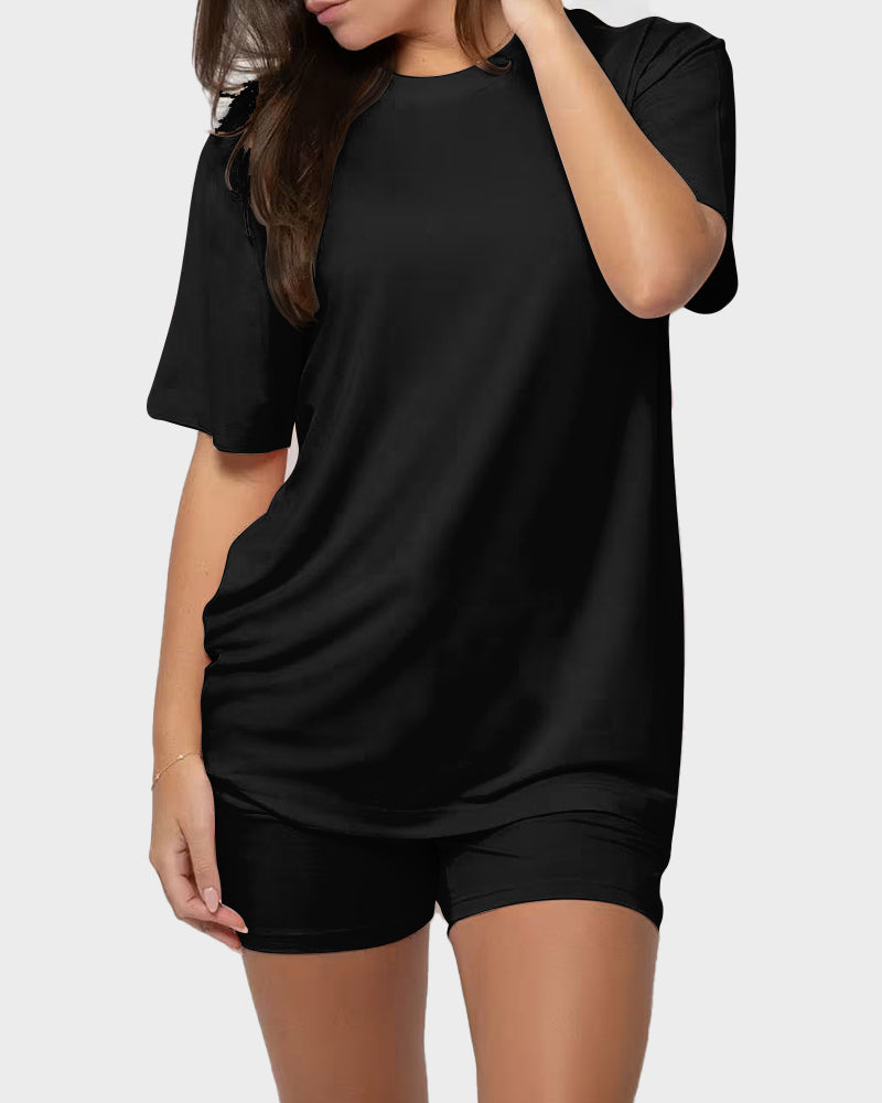 Ultra-Soft Oversized Lounge Tee & Shorts Set with Pockets - view 5