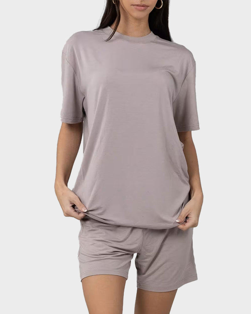 Ultra-Soft Oversized Lounge Tee & Shorts Set with Pockets - view 8