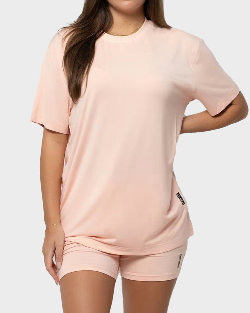 Ultra-Soft Oversized Lounge Tee & Shorts Set with Pockets - view 3