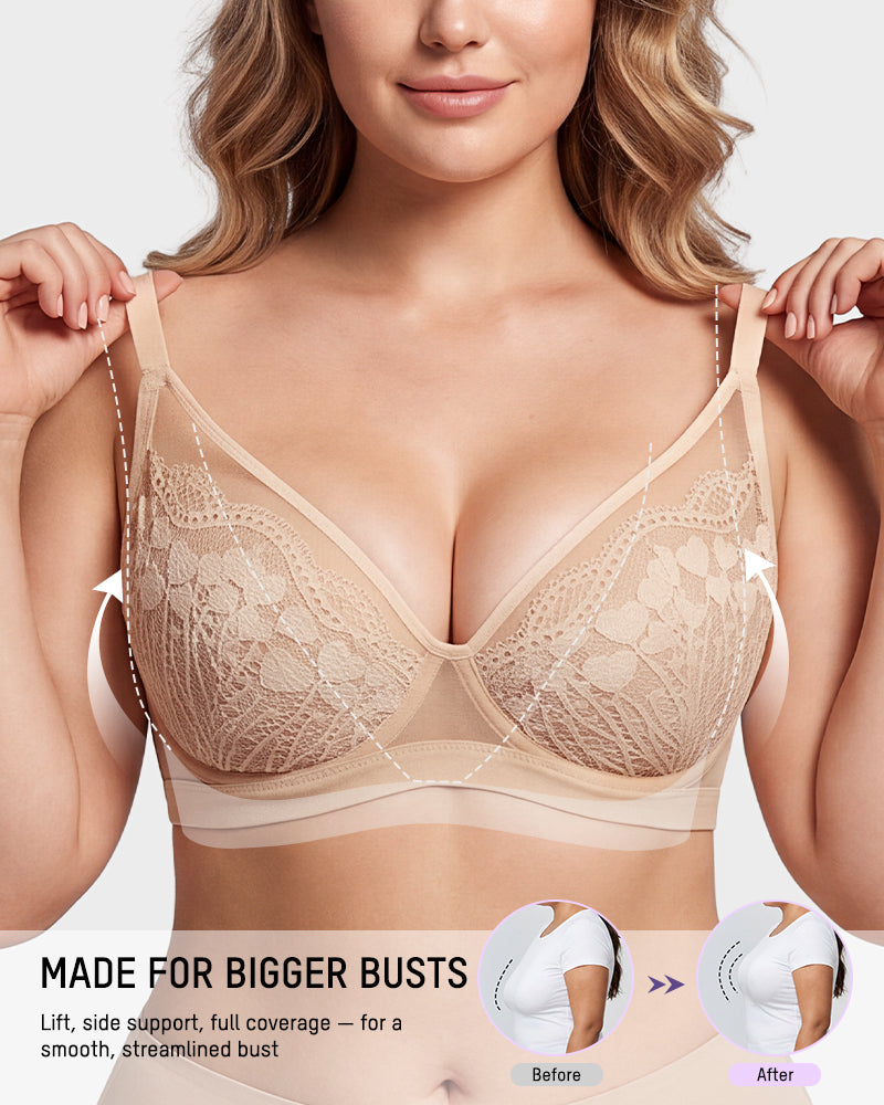 Unlined Lace Underwire Minimizer Bra - view 2
