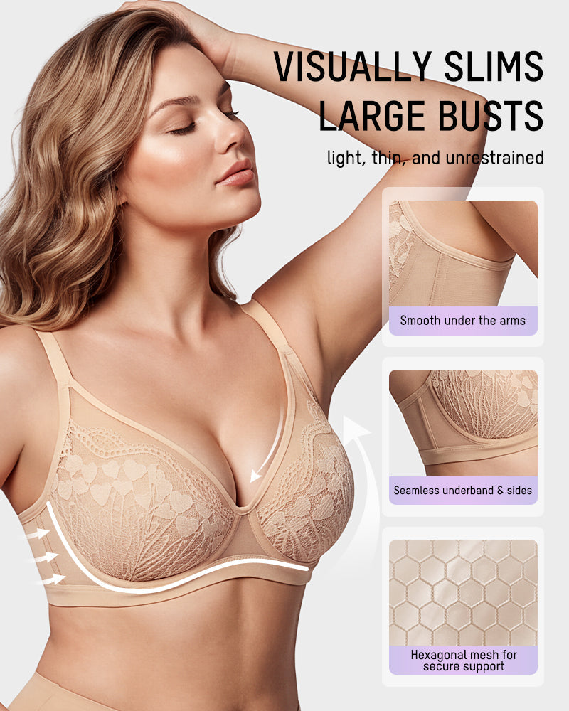 Unlined Lace Underwire Minimizer Bra - view 6