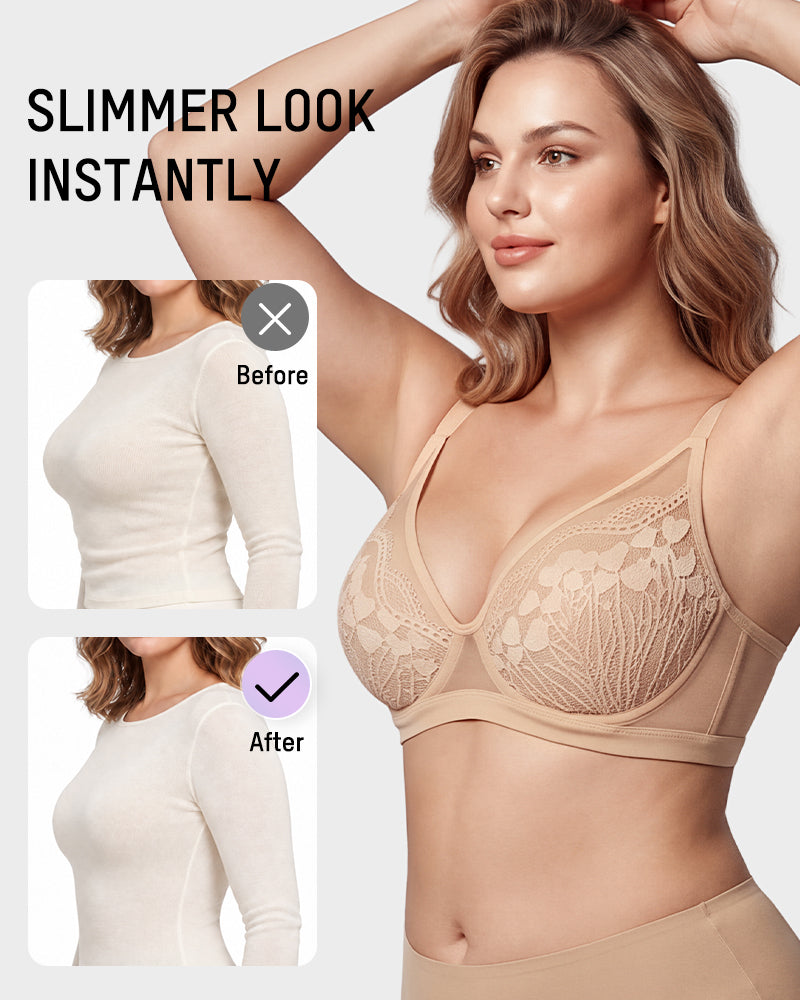 Unlined Lace Underwire Minimizer Bra - view 5