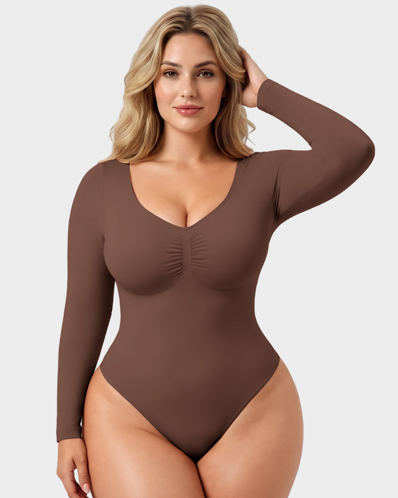 V-Neck Long-Sleeve Seamless Shaping Bodysuit - view 11