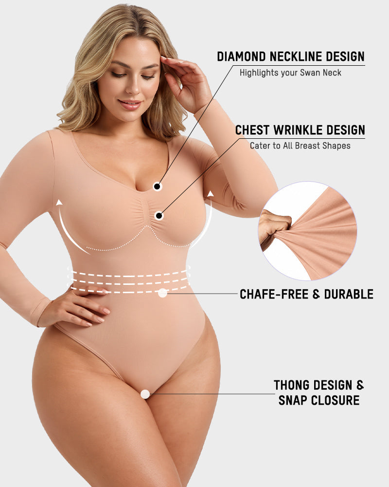 V-Neck Long-Sleeve Seamless Shaping Bodysuit - view 4