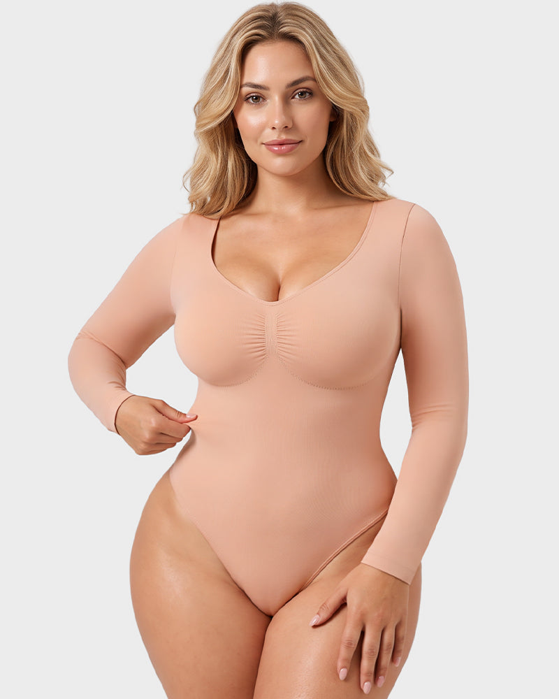 V-Neck Long-Sleeve Seamless Shaping Bodysuit - view 15