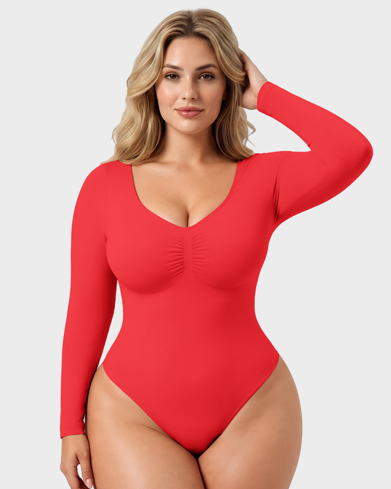 V-Neck Long-Sleeve Seamless Shaping Bodysuit - view 19