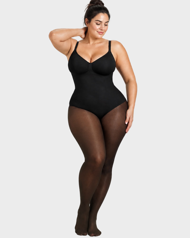 V-Neck Shaping Bodysuit with Fleece-Lined Tights