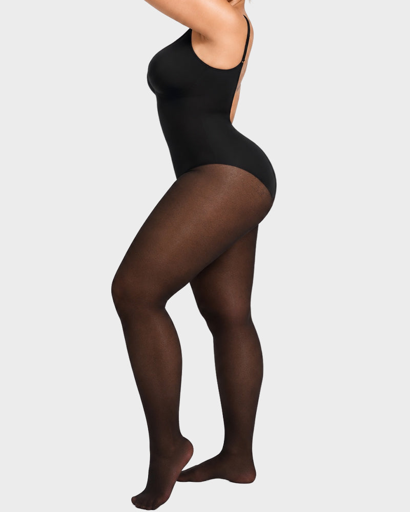 V-Neck Shaping Bodysuit with Fleece-Lined Tights - view 12