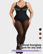 V-Neck Shaping Bodysuit with Fleece-Lined Tights - view 2