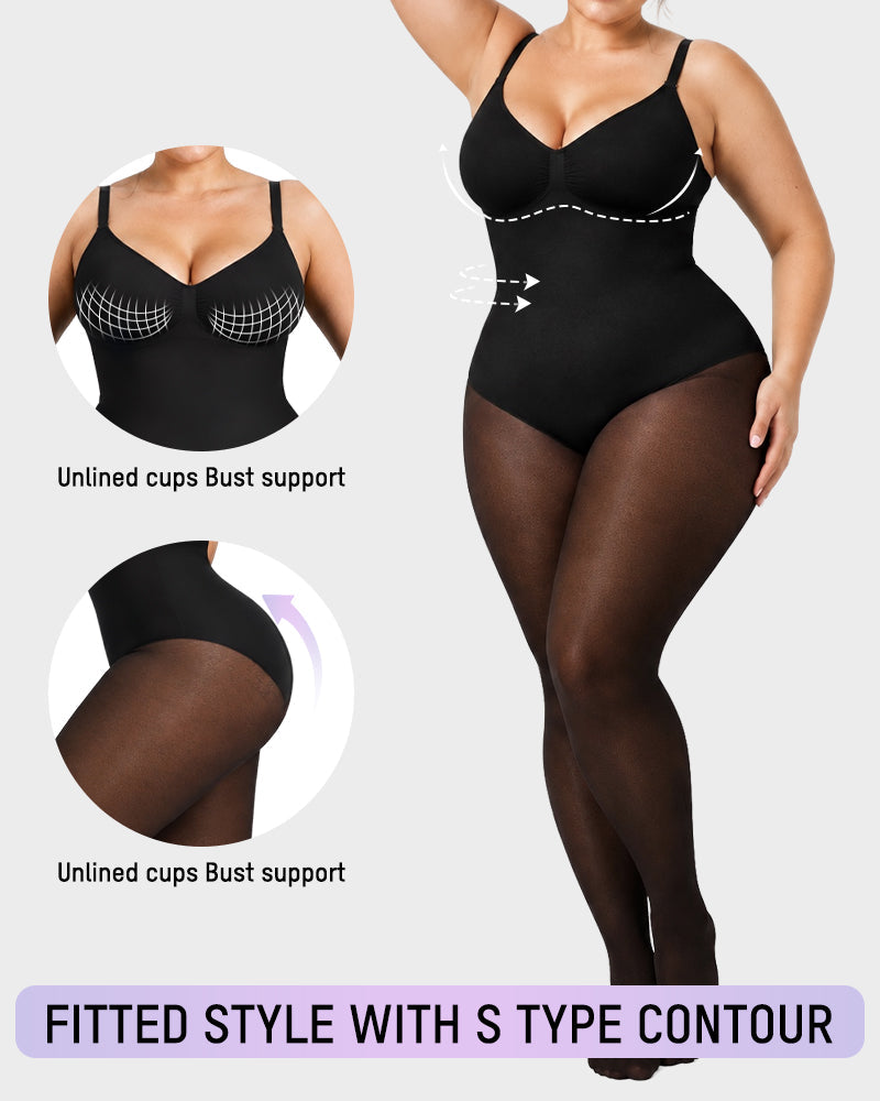 V-Neck Shaping Bodysuit with Fleece-Lined Tights - view 3