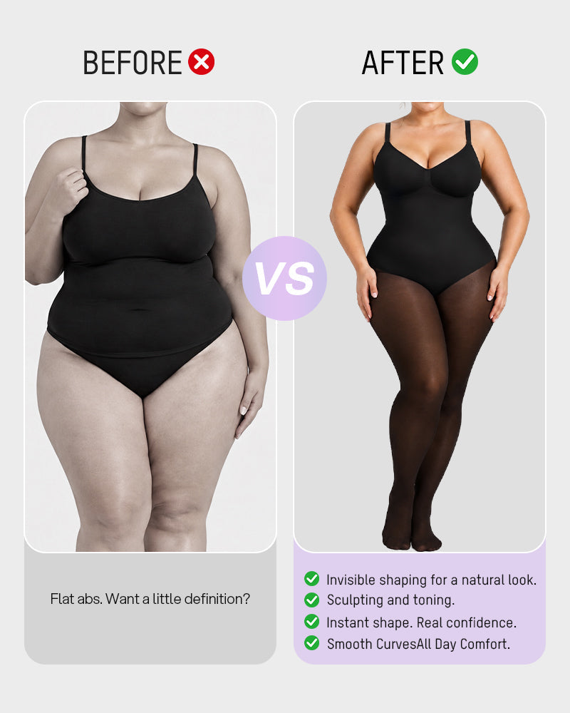 V-Neck Shaping Bodysuit with Fleece-Lined Tights - view 6