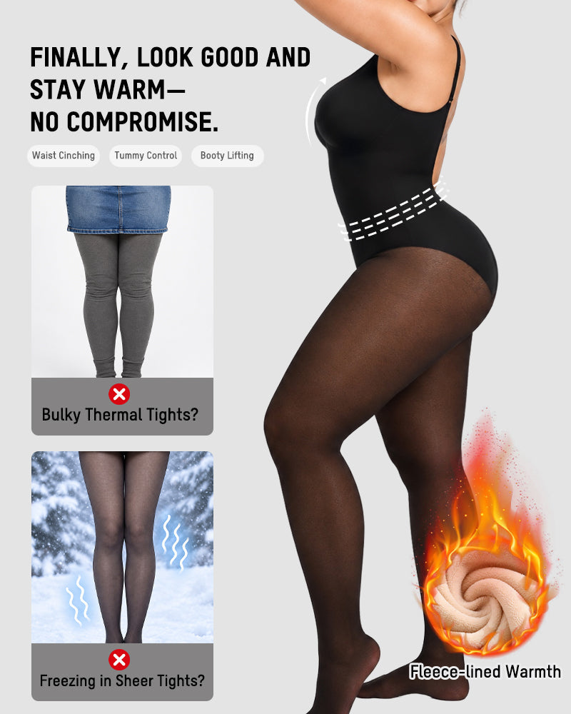 V-Neck Shaping Bodysuit with Fleece-Lined Tights - view 4