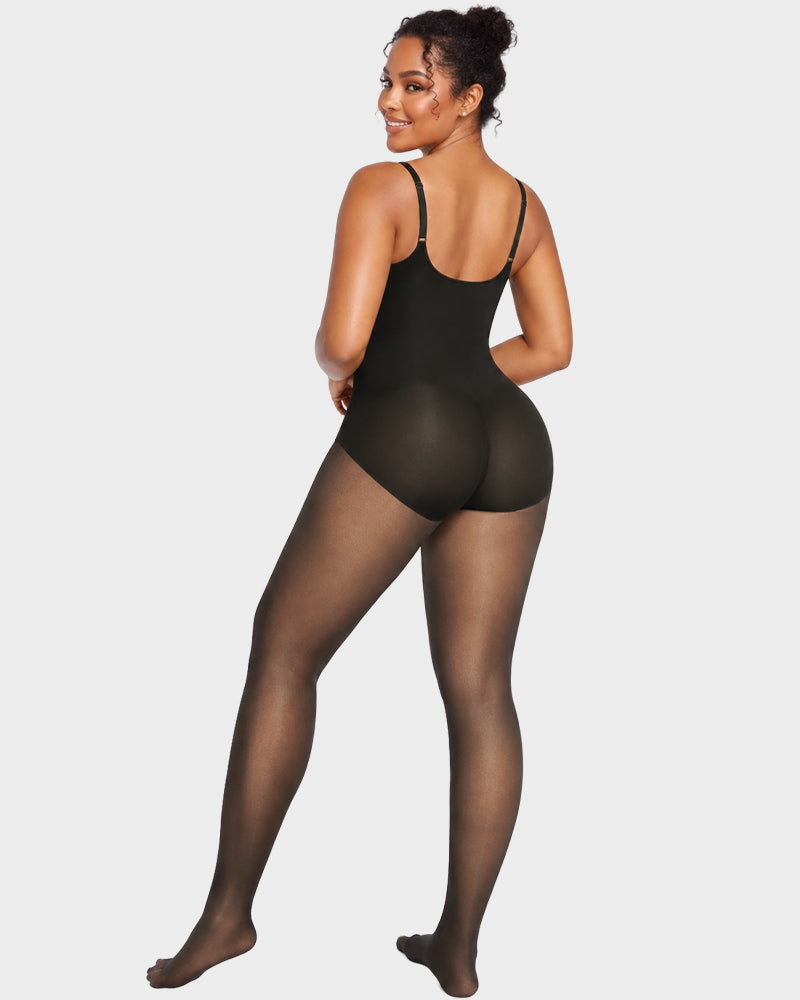 V-Neck Shaping Bodysuit with Fleece-Lined Tights - view 11