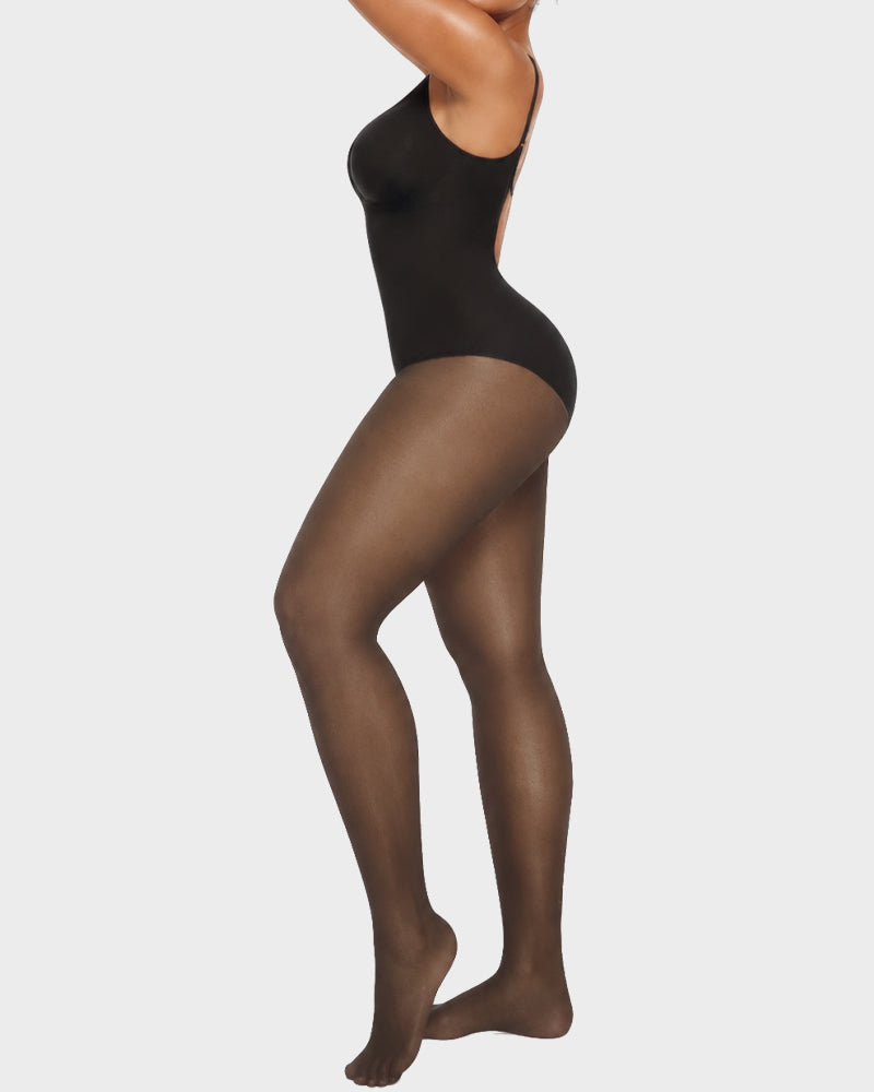 V-Neck Shaping Bodysuit with Fleece-Lined Tights - view 14