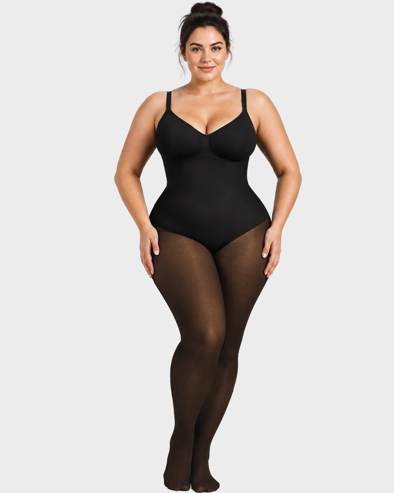 V-Neck Shaping Bodysuit with Fleece-Lined Tights - view 7