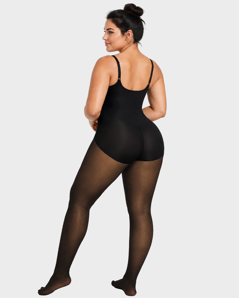 V-Neck Shaping Bodysuit with Fleece-Lined Tights - view 8