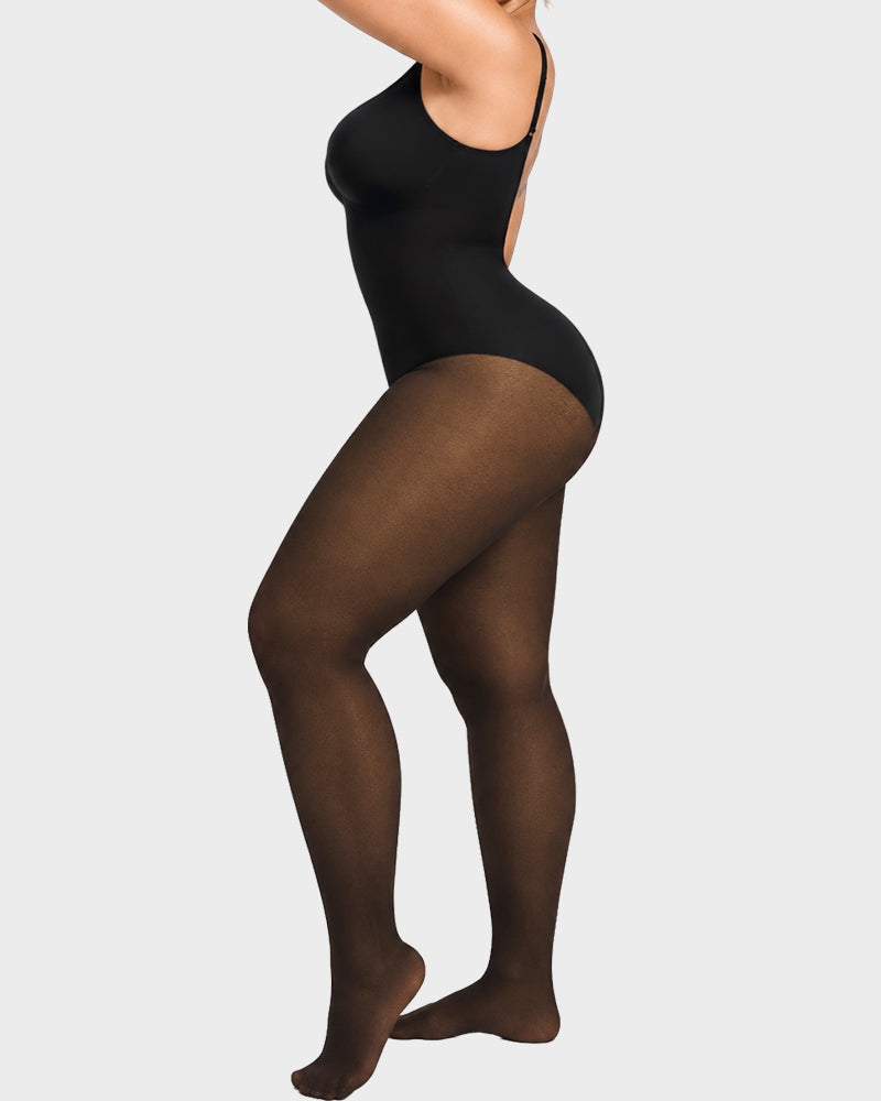 V-Neck Shaping Bodysuit with Fleece-Lined Tights - view 13