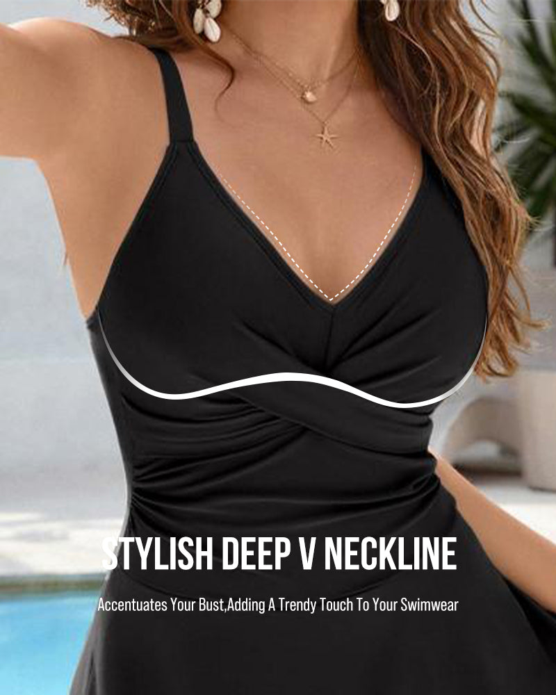 V-Neck Tummy Control Modest Swimdress - view 4