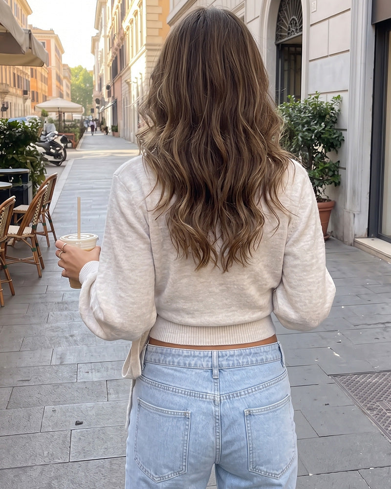 V-Neck Wrap Tie-Waist Knit Top - view 2