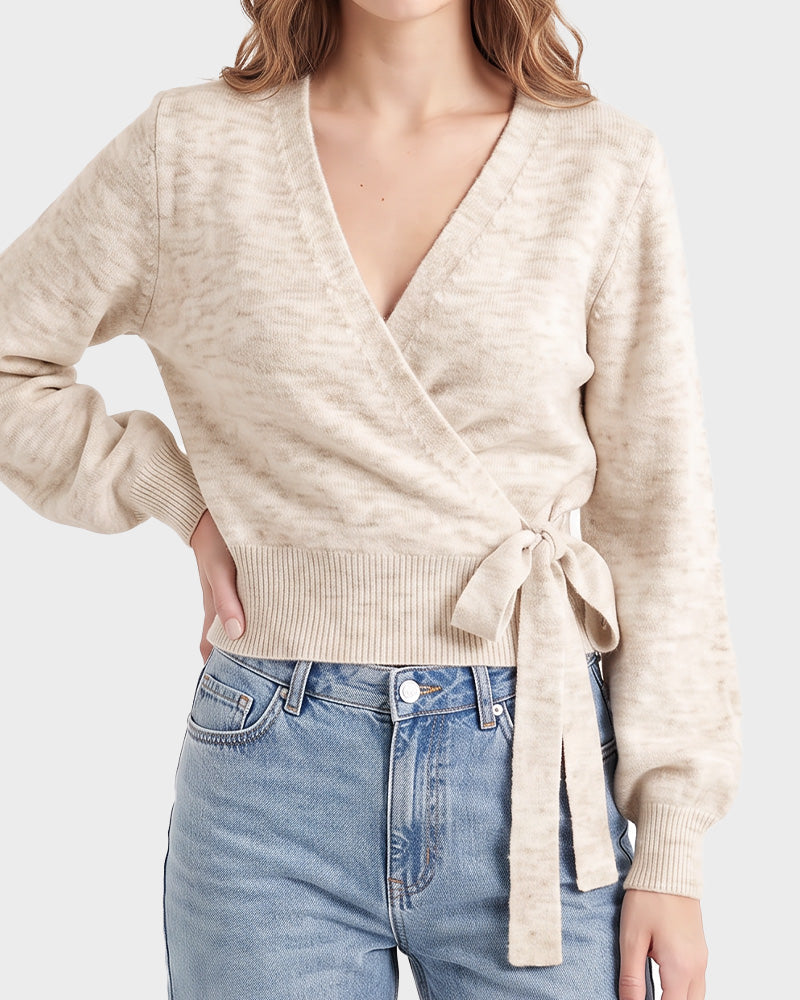 V-Neck Wrap Tie-Waist Knit Top - view 7